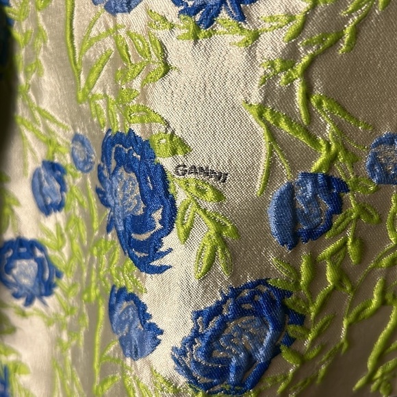 NWT GANNI FLORAL JACQUARD OFF THE SHOULDER IN OYSTER GRAY/ GREEN Size 34 - Picture 3 of 10